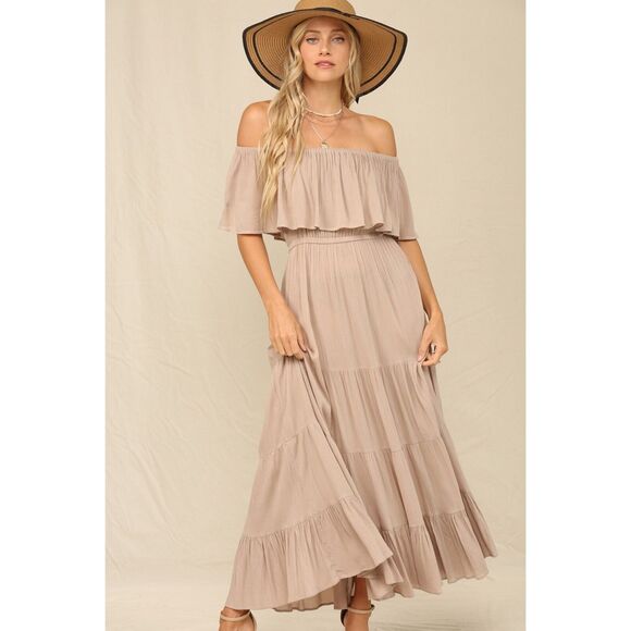 Kyemi RUFFLE OFF THE SHOULDER MAXI DRESS - Picture 1 of 4